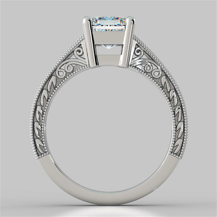 2.0Ct Emerald Cut Lab Grown Diamond Filigree Engagement Ring