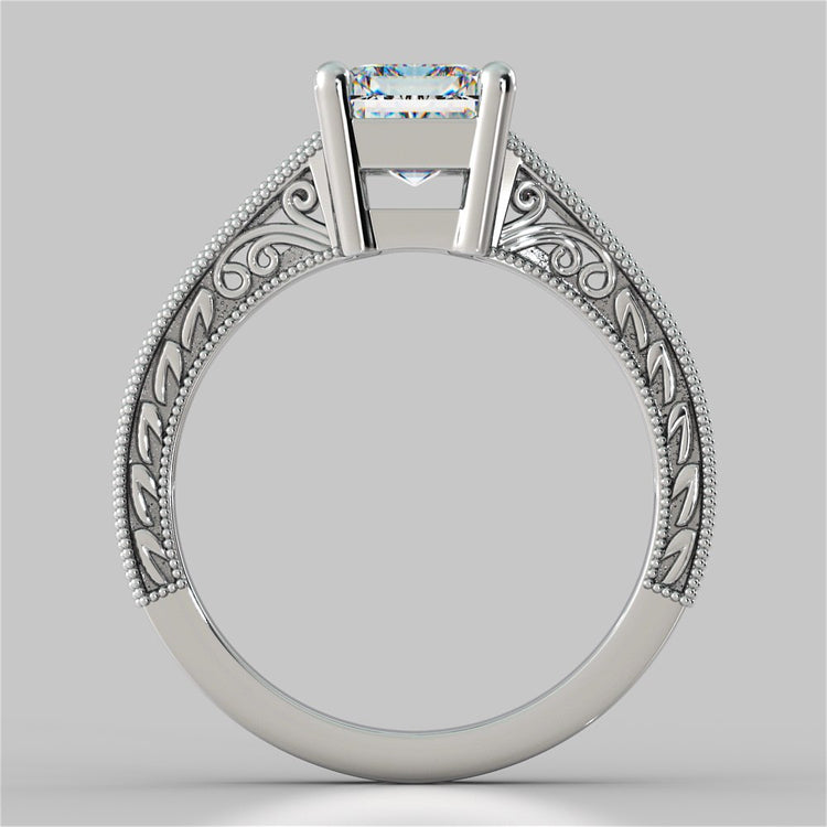 Lab Grown Diamond Emerald Cut Filigree Engagement Ring