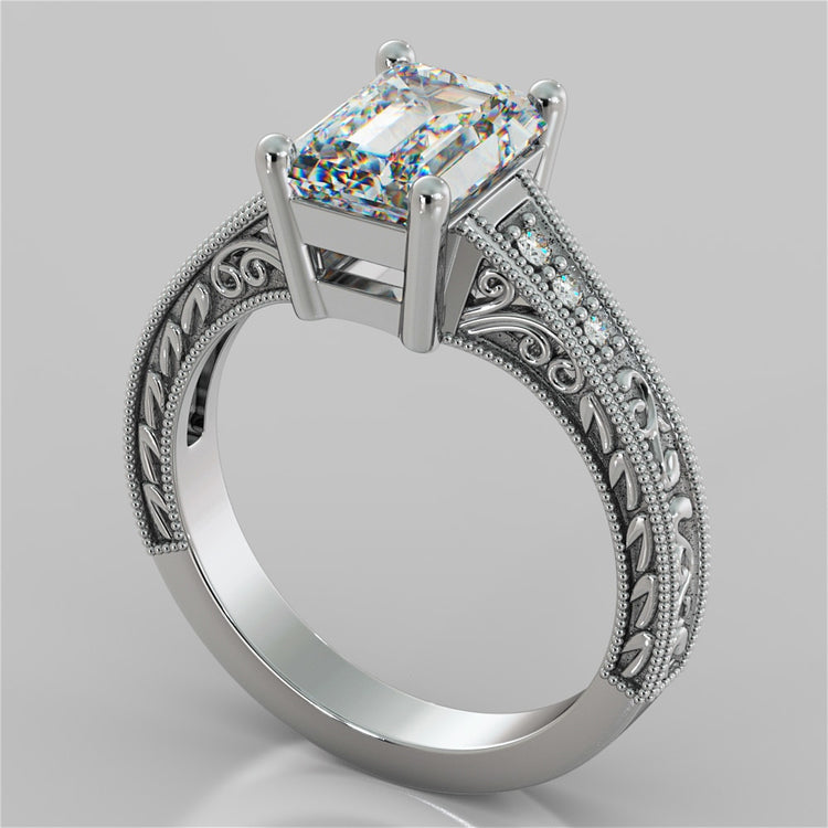 Lab Grown Diamond Emerald Cut Filigree Engagement Ring