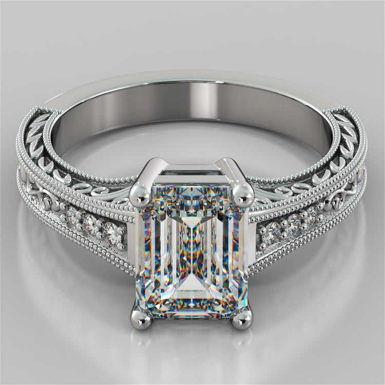 Vintage Emerald Cut Tapered Filigree Wedding Set