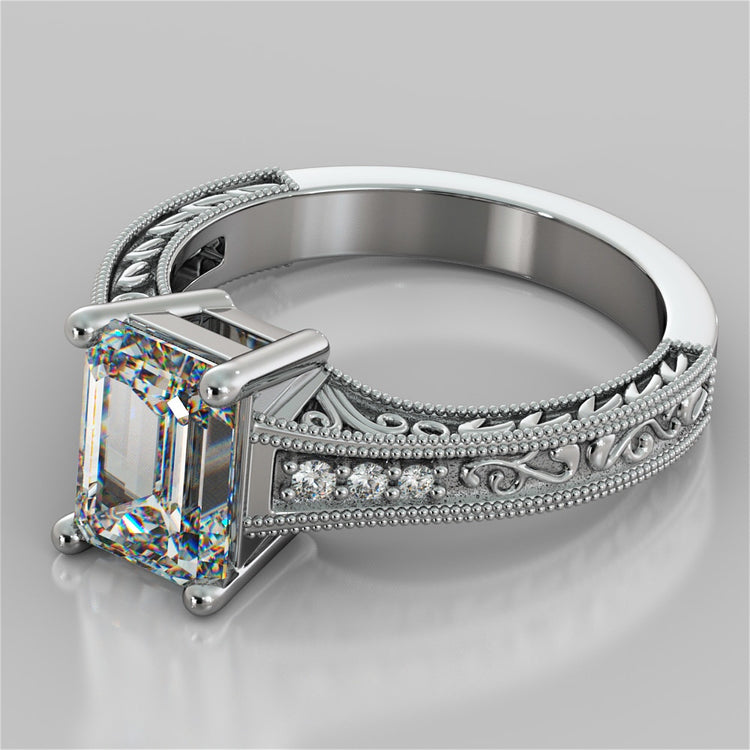 Vintage Emerald Cut Tapered Filigree Wedding Set