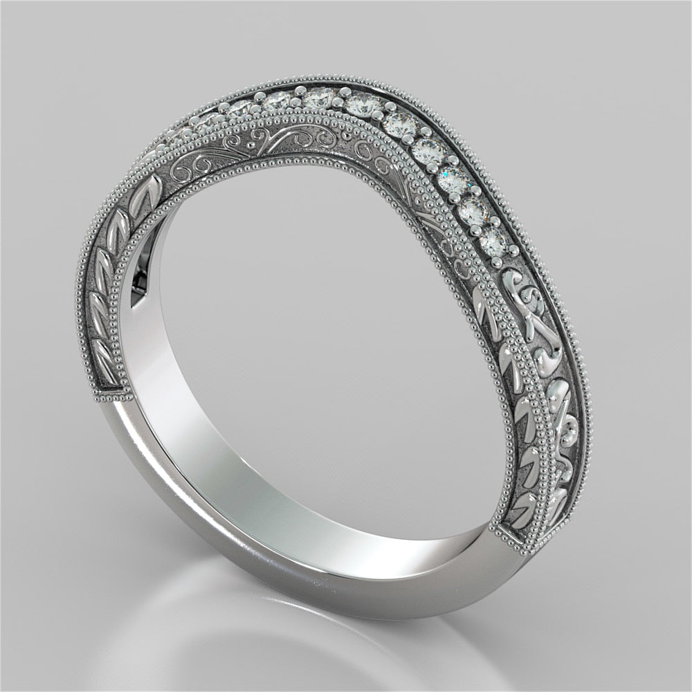 Round Cut Wedding Band with Milgrain and Scroll design