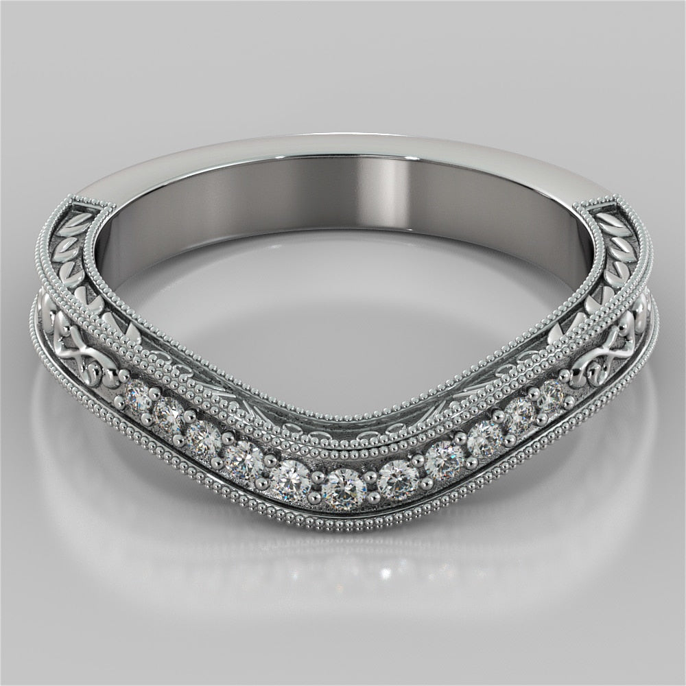 Round Cut Wedding Band with Milgrain and Scroll design
