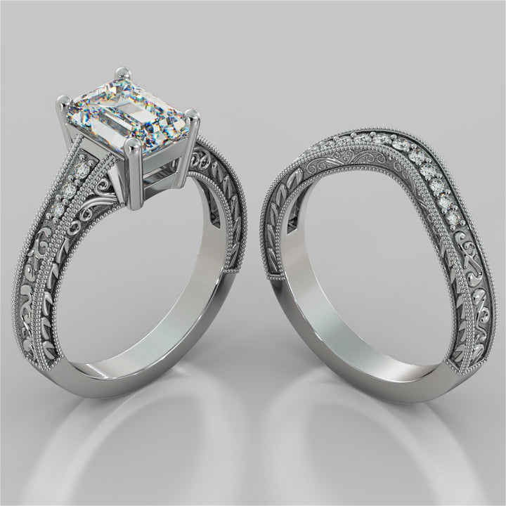 Emerald Cut Filigree Engagement Ring