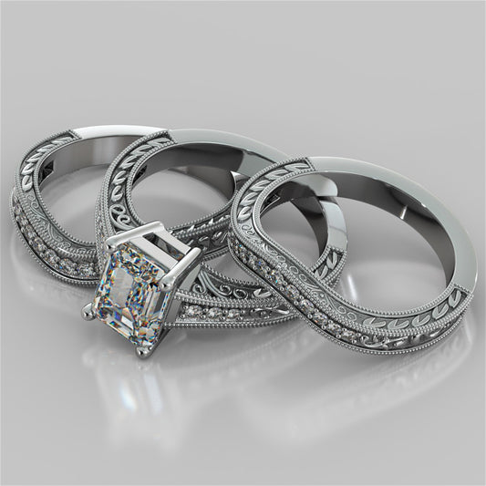 Emerald Cut Trio Wedding Set With 2 Matching Wedding Bands