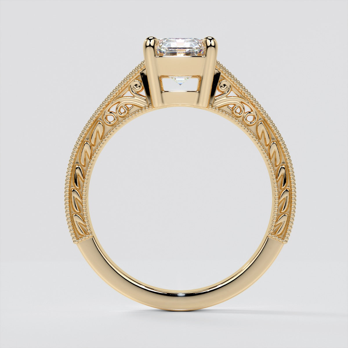 Vintage Emerald Cut Tapered Filigree Wedding Set