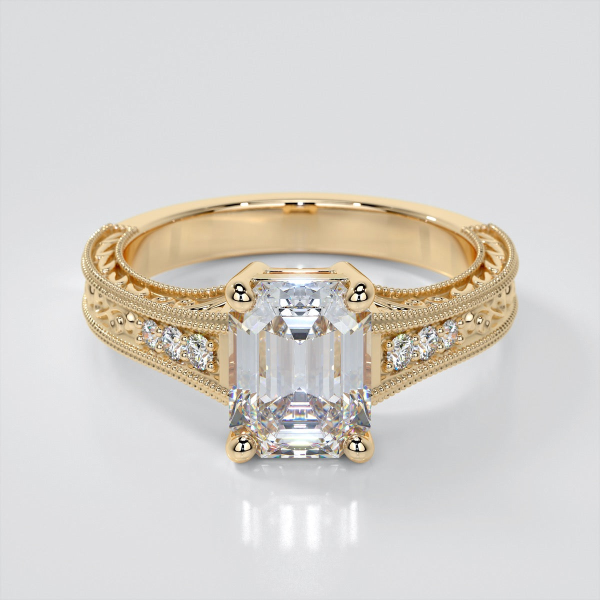 Vintage Emerald Cut Tapered Filigree Wedding Set