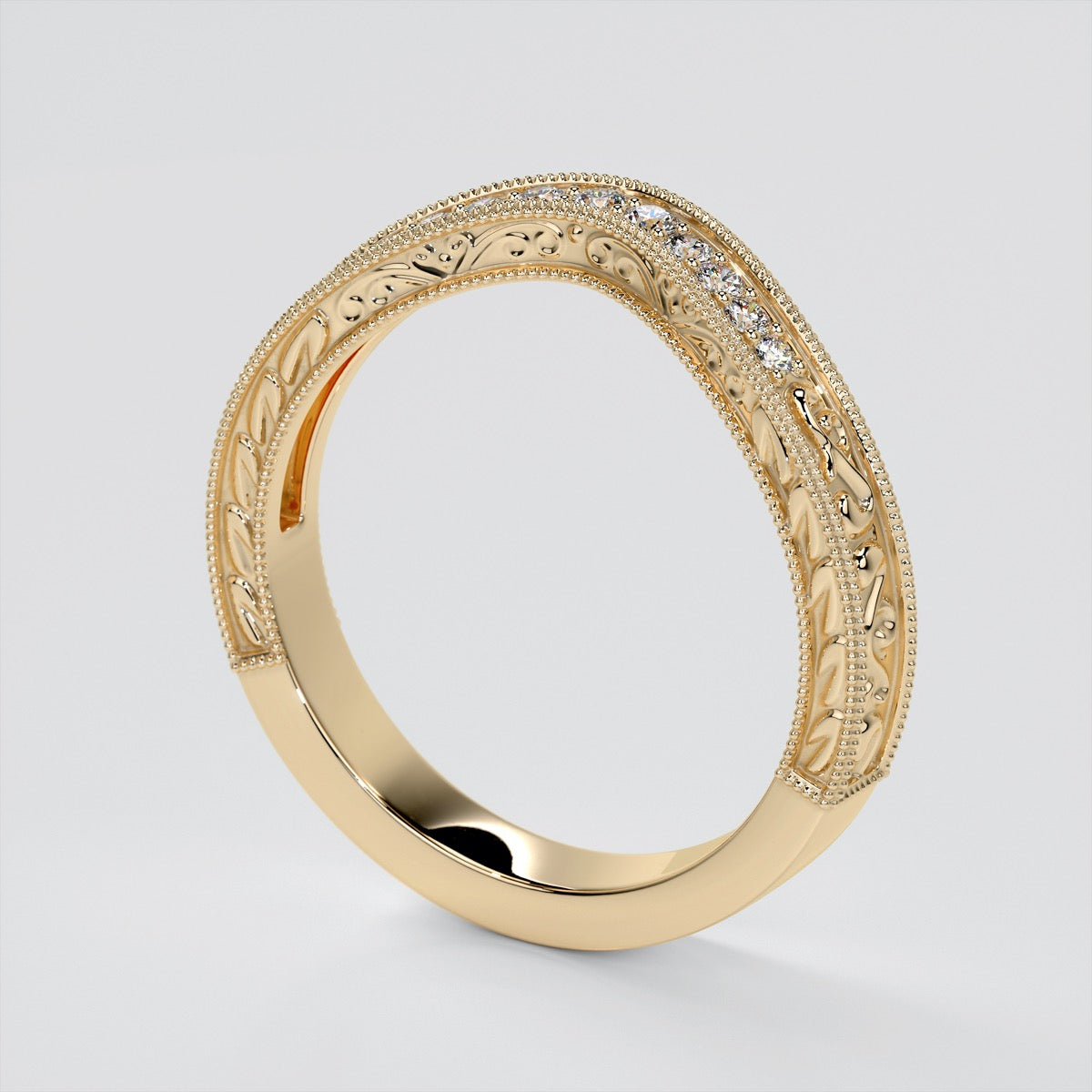 Round Cut Wedding Band with Milgrain and Scroll design