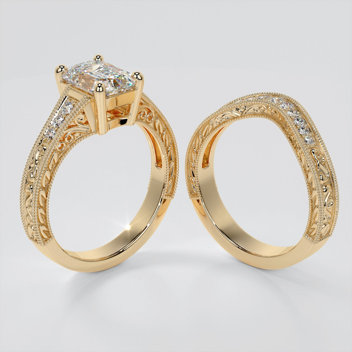 Emerald Cut Filigree Engagement Ring
