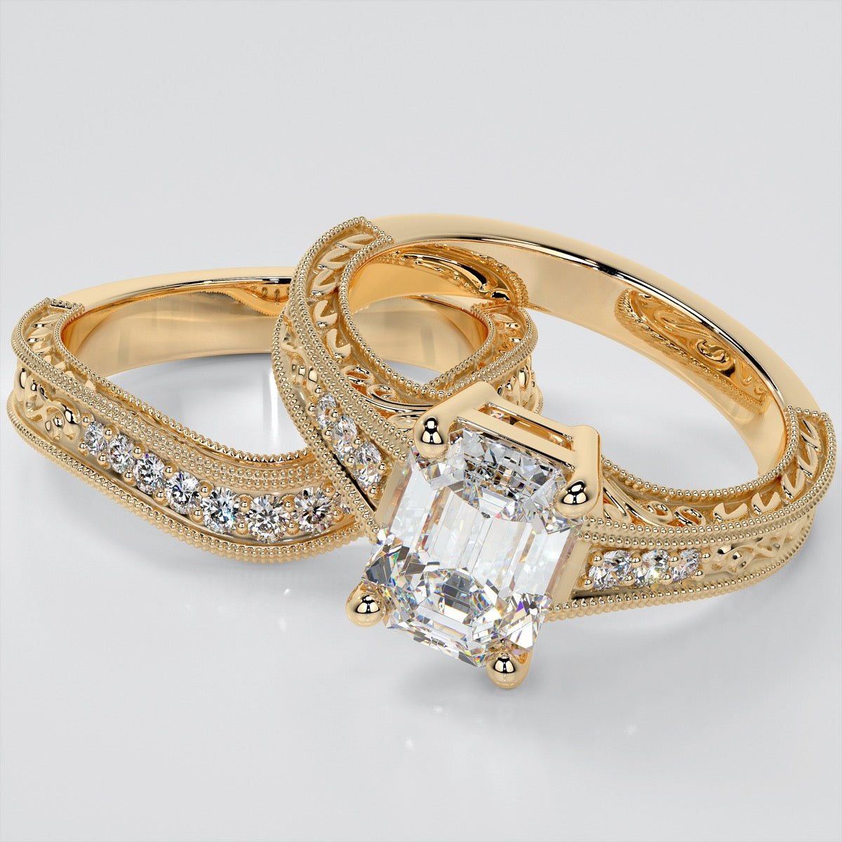 Emerald Cut Filigree Engagement Ring