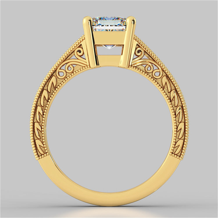 Lab Grown Diamond Emerald Cut Filigree Engagement Ring