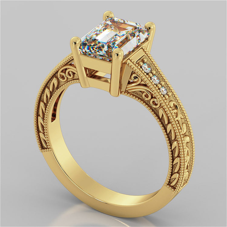 Lab Grown Diamond Emerald Cut Filigree Engagement Ring