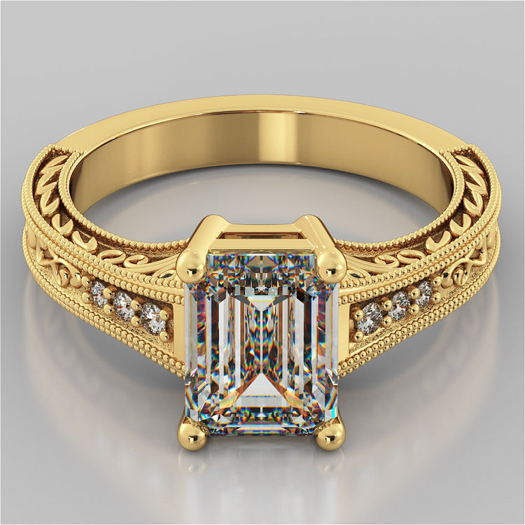 Lab Grown Diamond Emerald Cut Filigree Engagement Ring