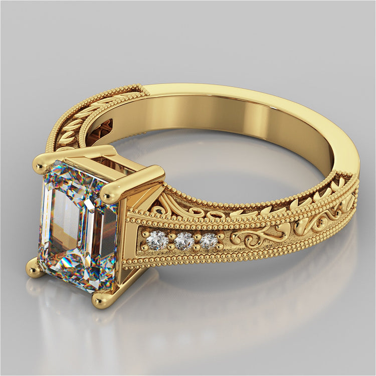 Lab Grown Diamond Emerald Cut Filigree Engagement Ring