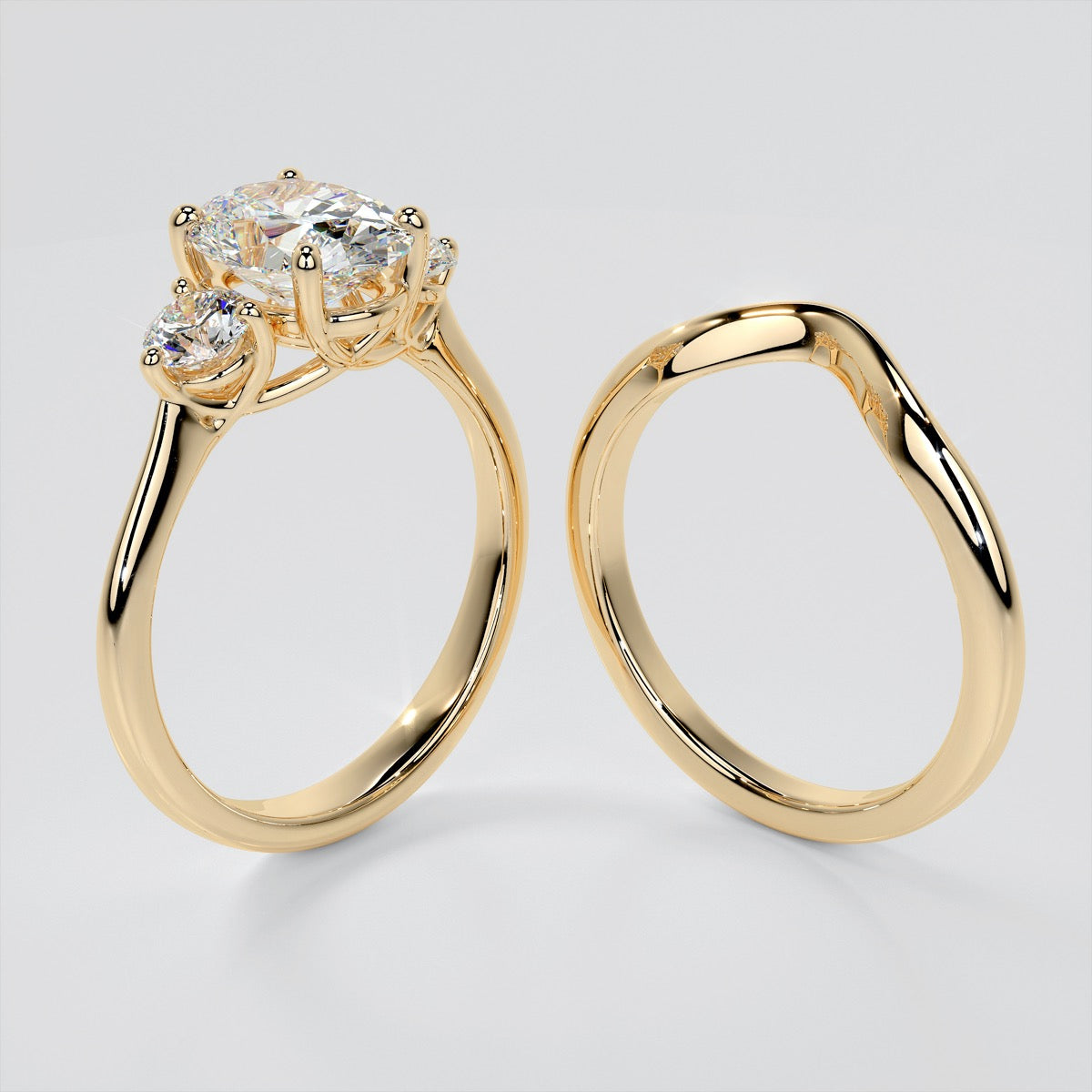 2.0Ct Oval Cut Lab Grown Diamond Three-Stone Engagement Ring