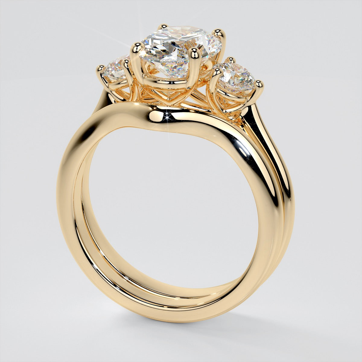 Oval Cut Three-Stone Trio Wedding Set