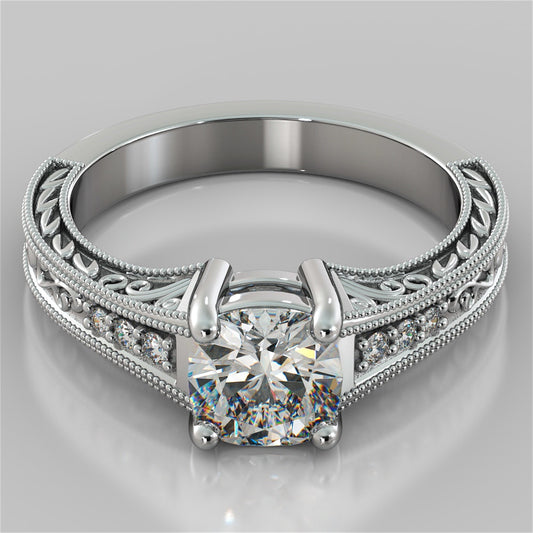 Lab Grown Diamond Cushion Cut Filigree Engagement Ring