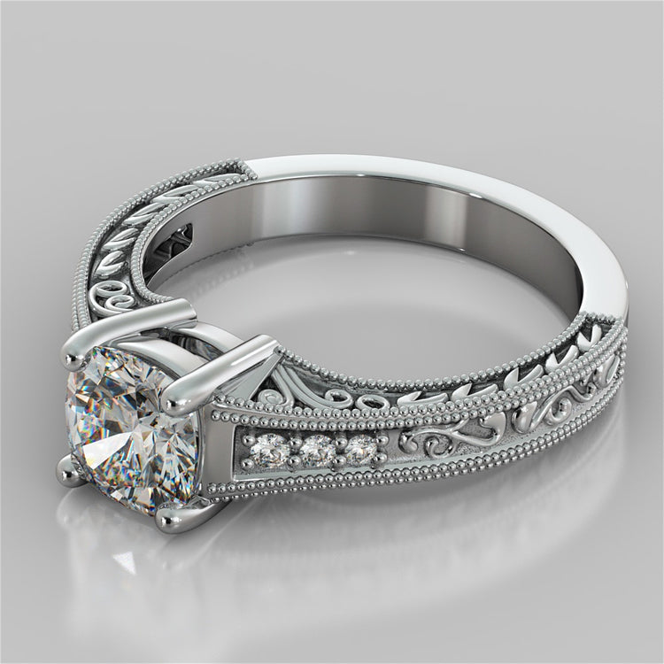 Cushion Cut Filigree Wedding Set