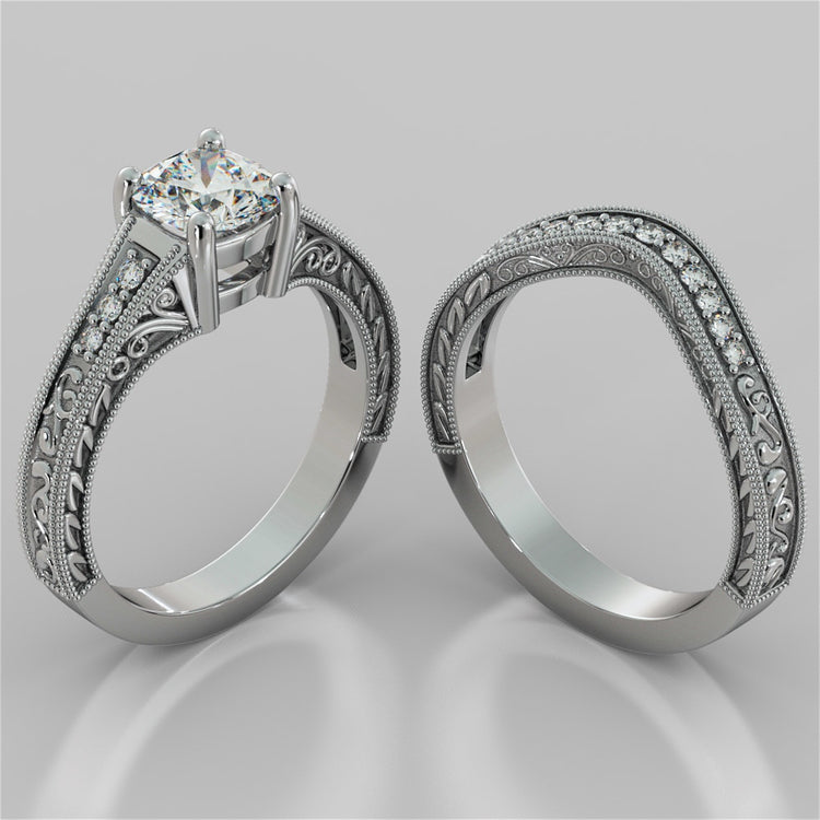 Cushion Cut Filigree Wedding Set