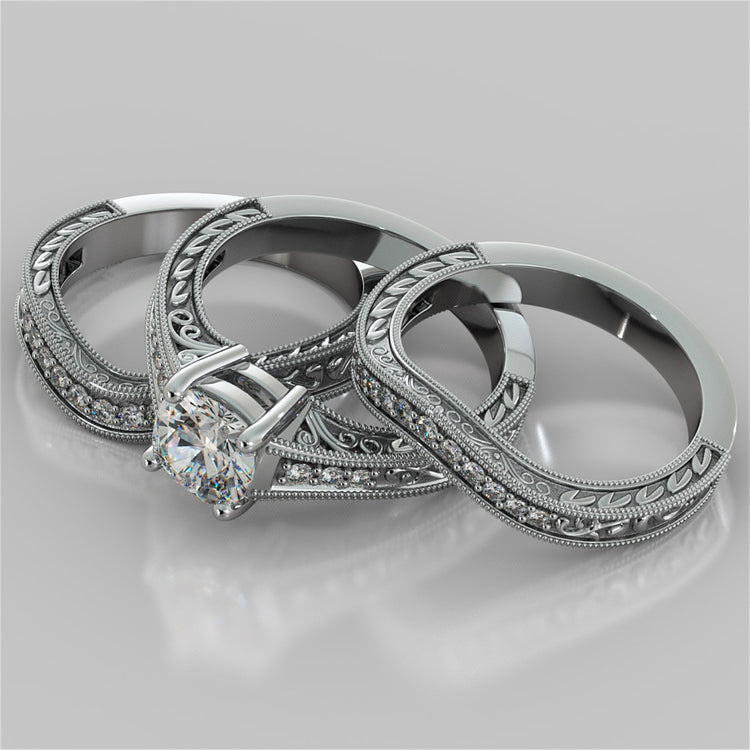 Cushion Cut Filigree Wedding Set