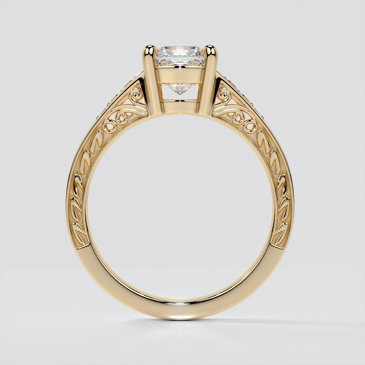 1.5Ct Cushion Cut Lab Grown Diamond Filigree Engagement Ring