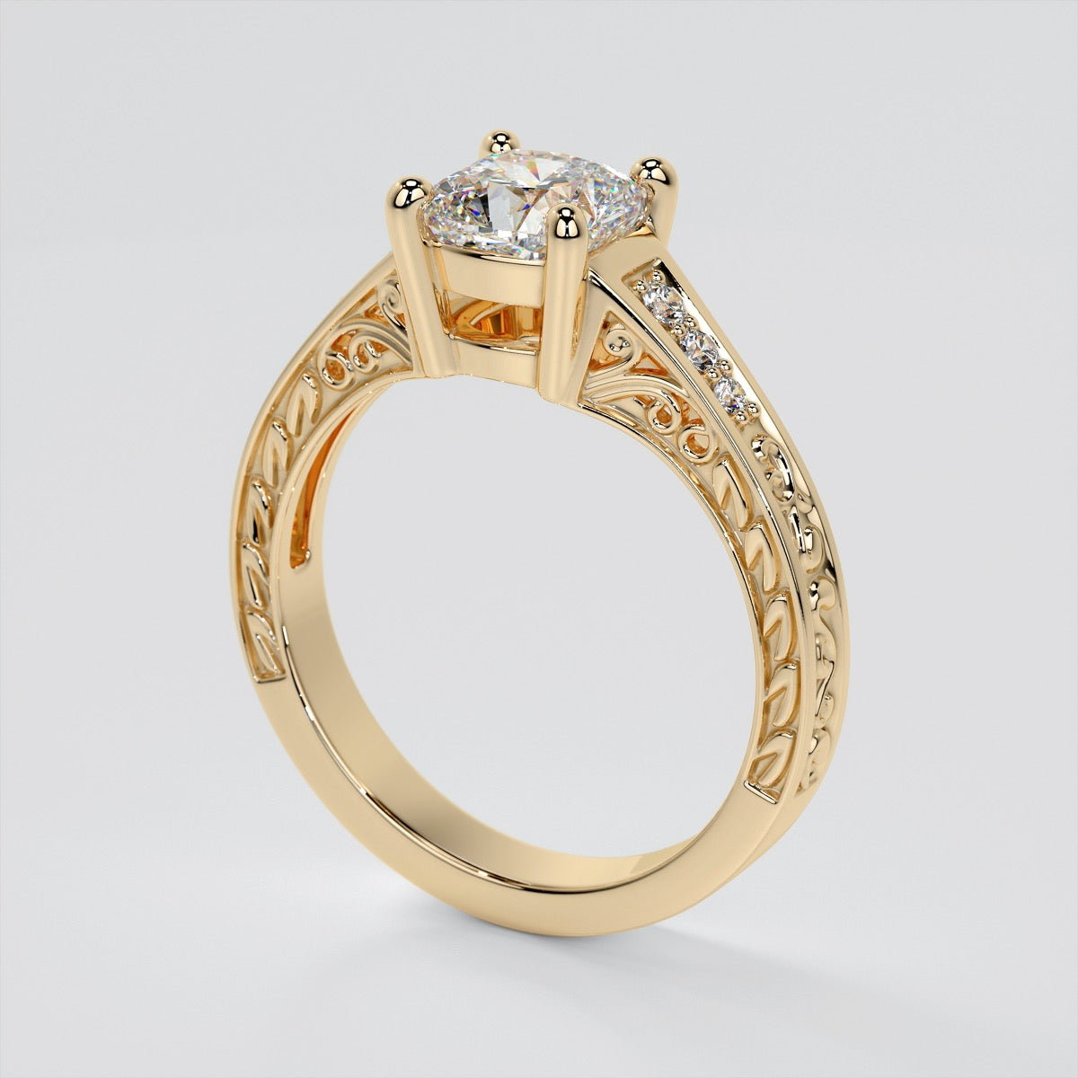 1.5Ct Cushion Cut Lab Grown Diamond Filigree Engagement Ring