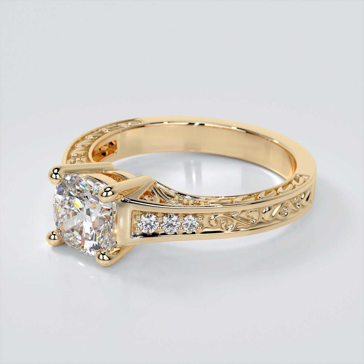 1.5Ct Cushion Cut Lab Grown Diamond Filigree Engagement Ring