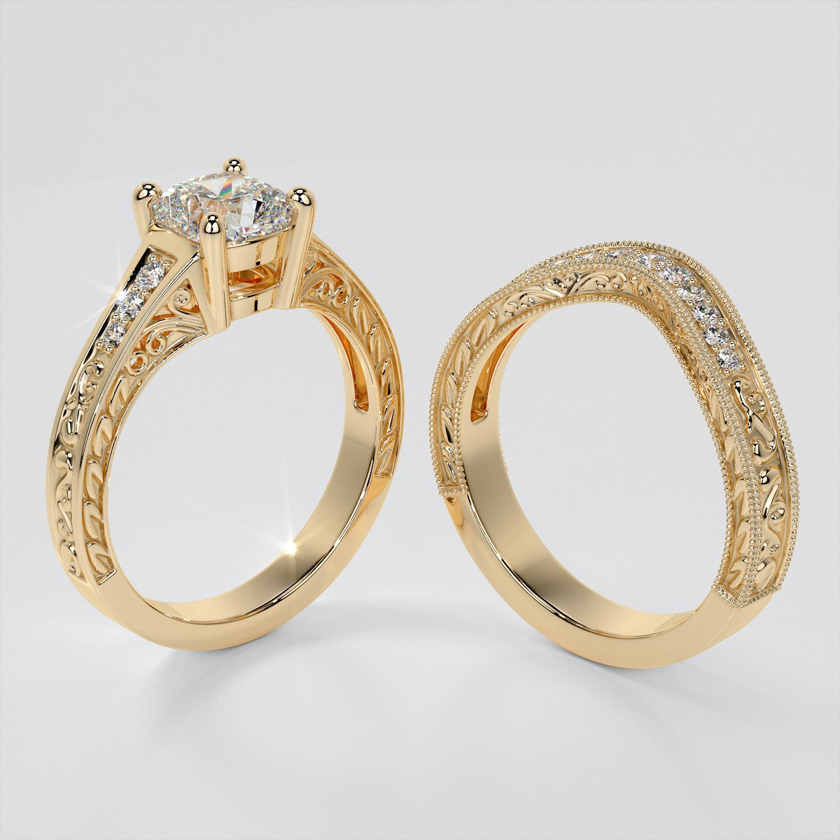 1.5Ct Cushion Cut Lab Grown Diamond Filigree Engagement Ring