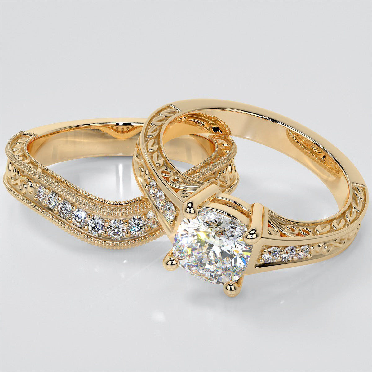 1.5Ct Cushion Cut Lab Grown Diamond Filigree Engagement Ring