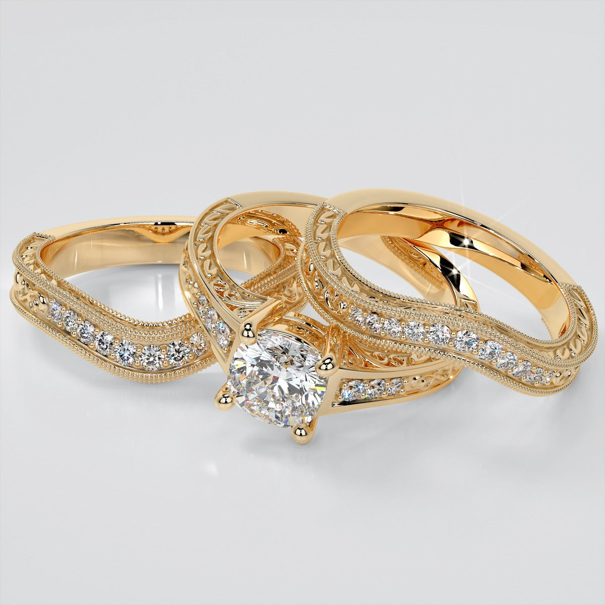 1.5Ct Cushion Cut Lab Grown Diamond Filigree Engagement Ring