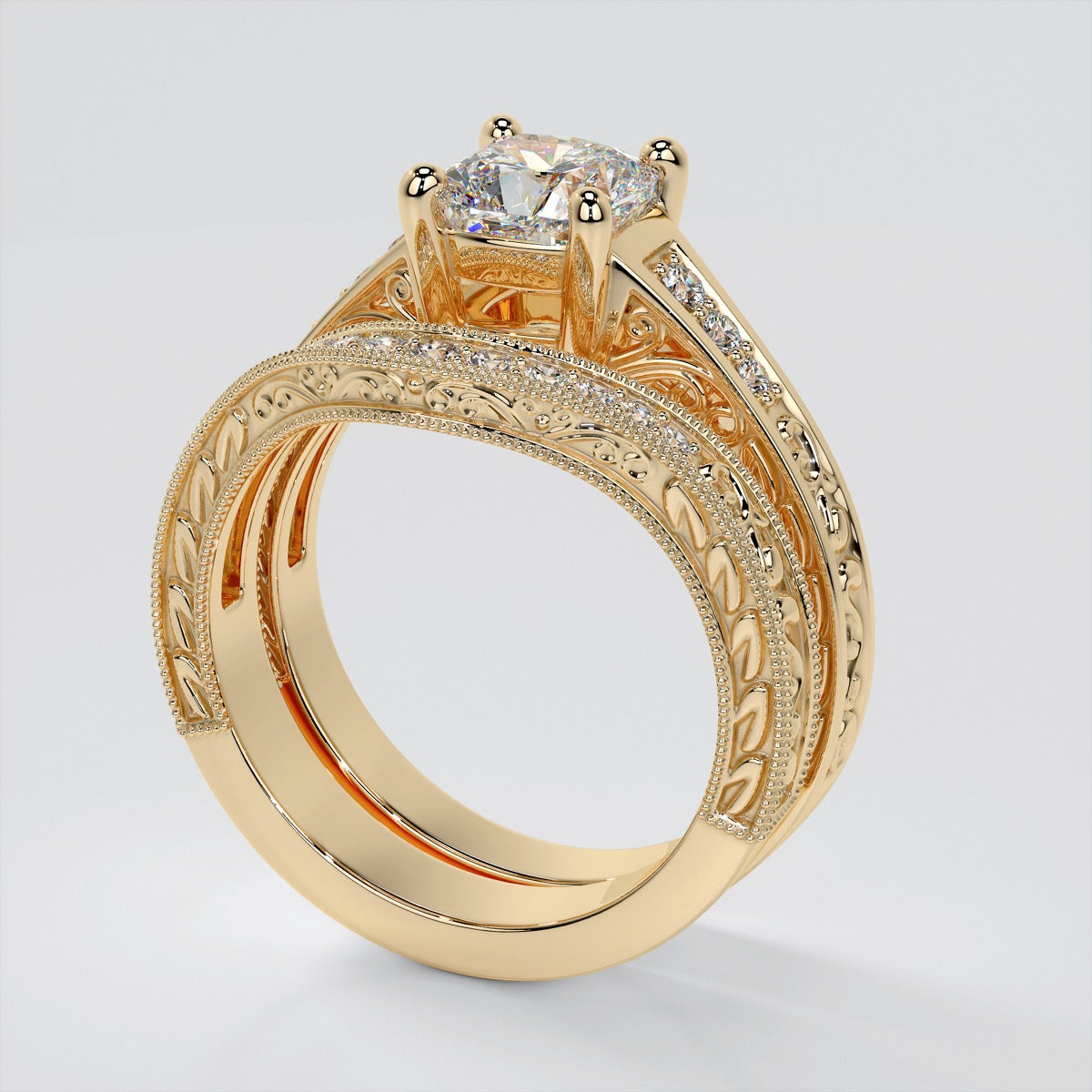 1.5Ct Cushion Cut Lab Grown Diamond Filigree Engagement Ring