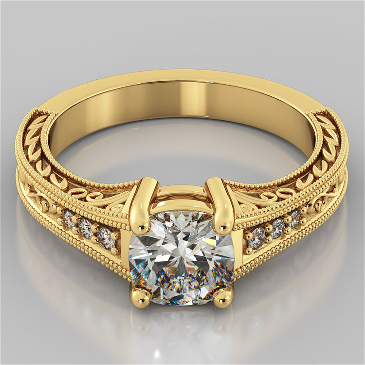 Lab Grown Diamond Cushion Cut Filigree Engagement Ring