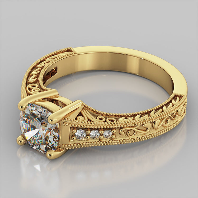 Lab Grown Diamond Cushion Cut Filigree Engagement Ring