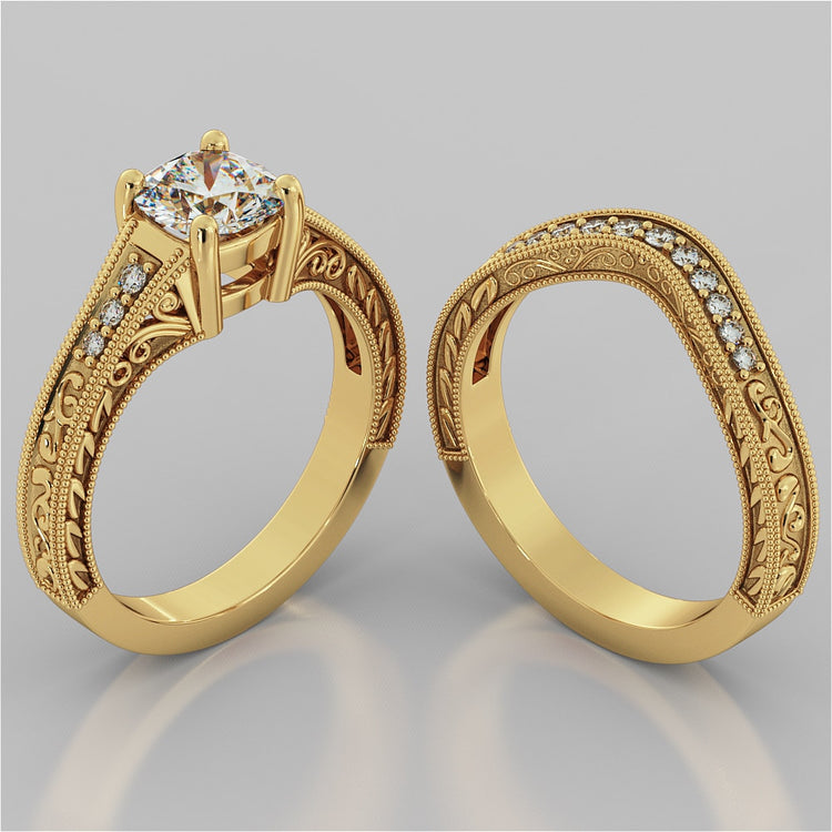 Lab Grown Diamond Cushion Cut Filigree Engagement Ring