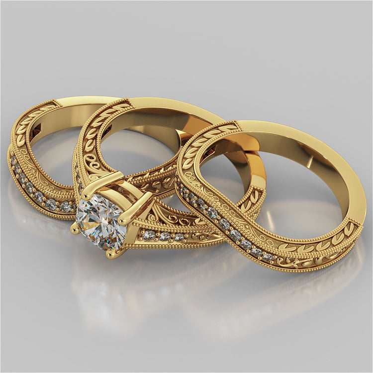 Lab Grown Diamond Cushion Cut Filigree Engagement Ring