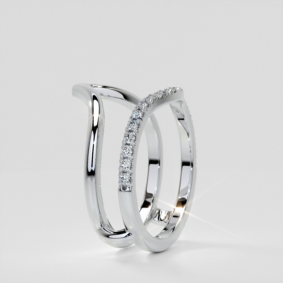 1/4 CTW Lab Grown Diamond Accented V-Shaped Ring Guard Wedding Band