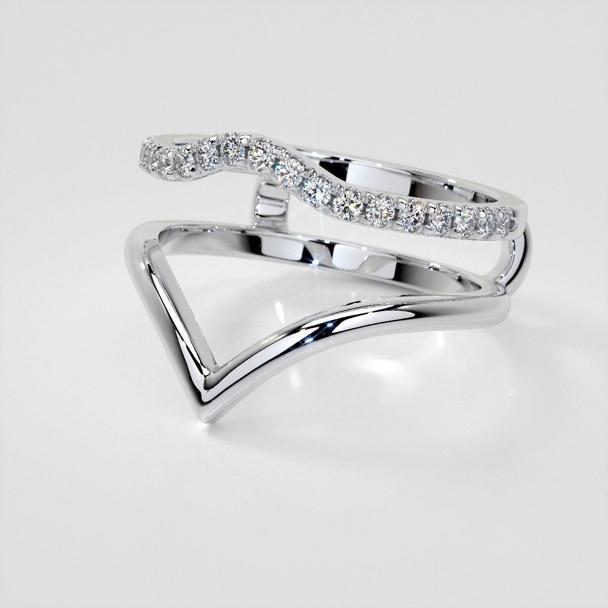 1/4 CTW Lab Grown Diamond Accented V-Shaped Ring Guard Wedding Band