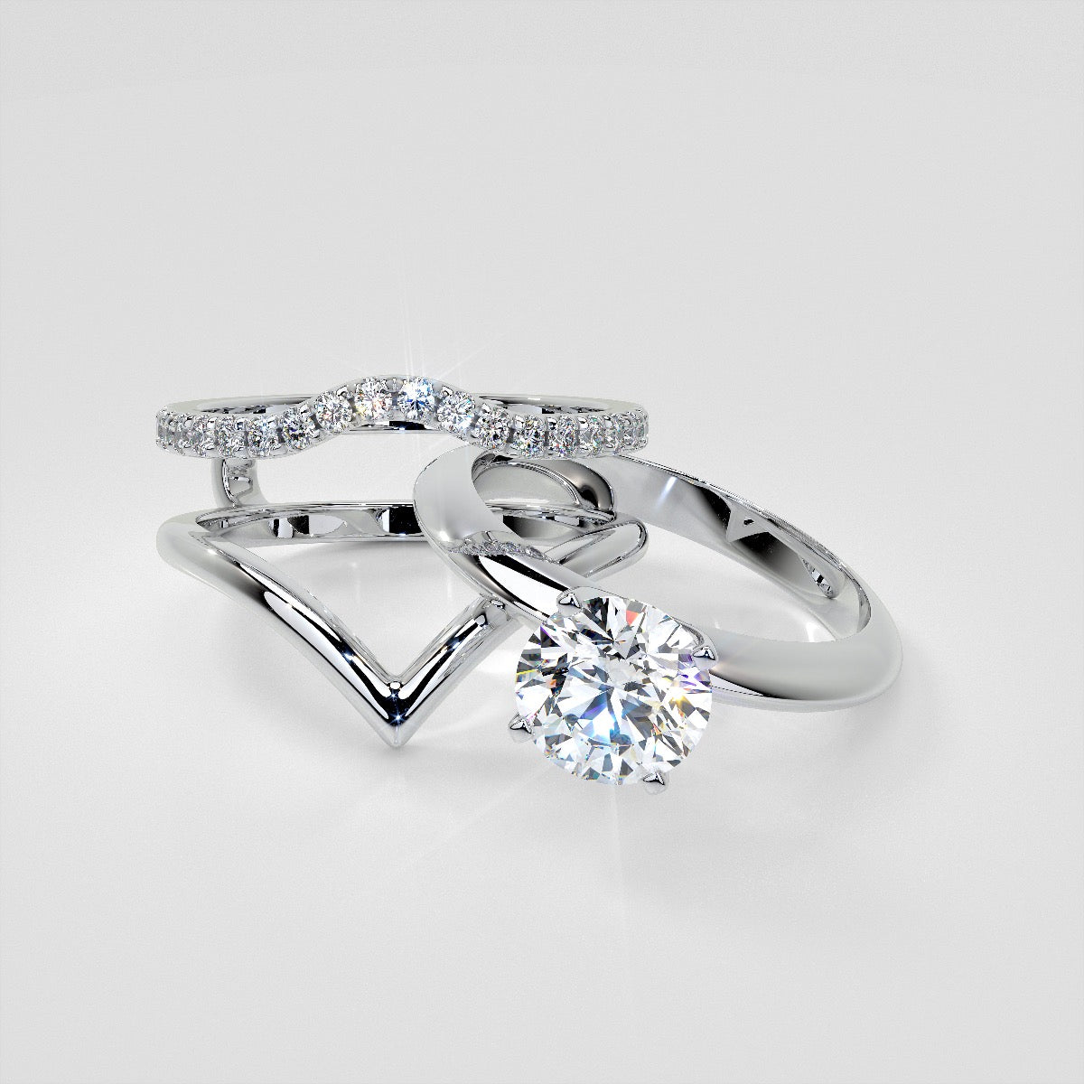 1/4 CTW Lab Grown Diamond Accented V-Shaped Ring Guard Wedding Band