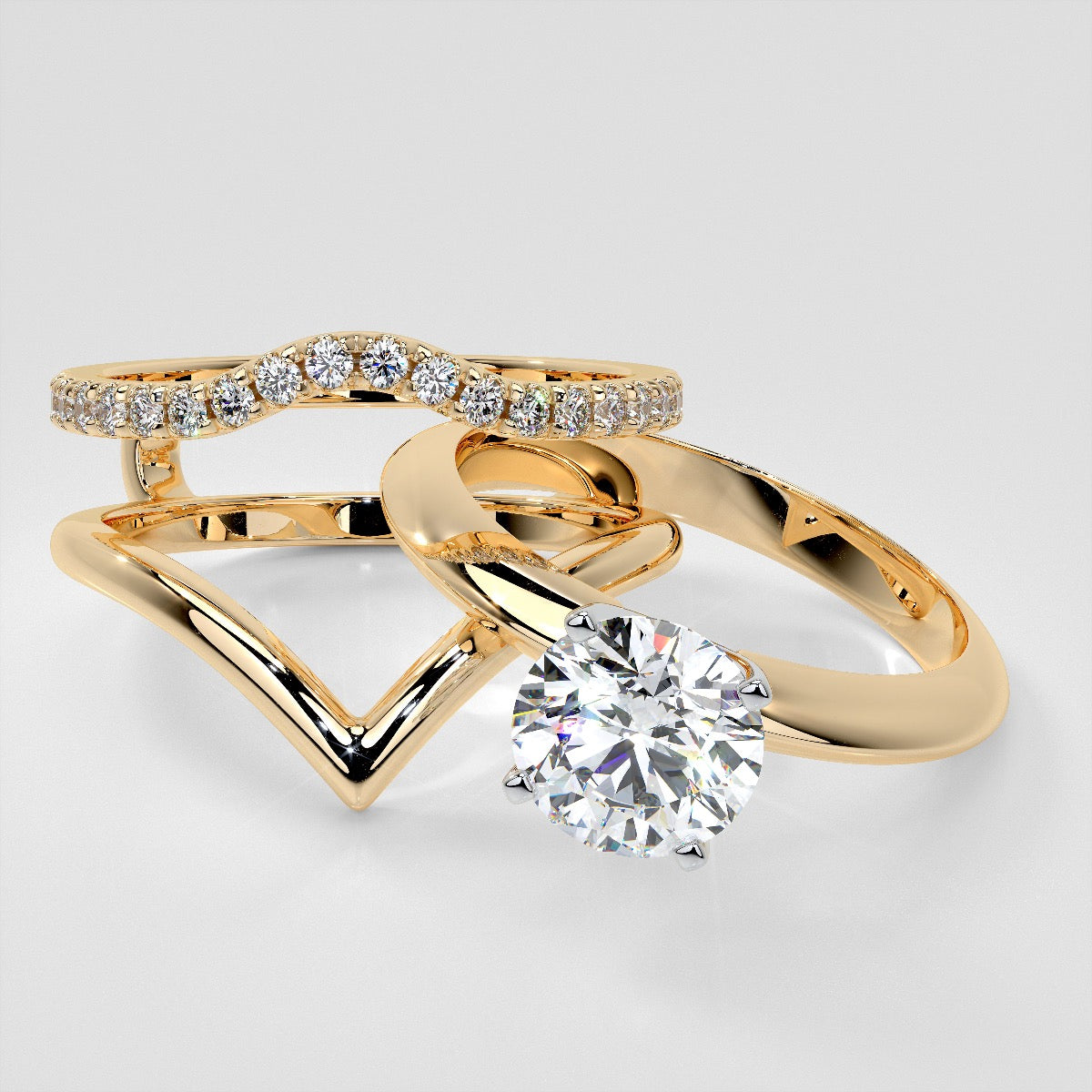 1/4 CTW Lab Grown Diamond Accented V-Shaped Ring Guard Wedding Band