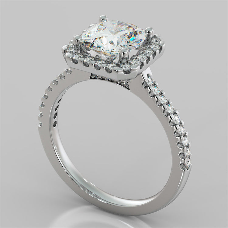 Lab Grown Diamond Cushion Cut Scalloped Halo Engagement Ring