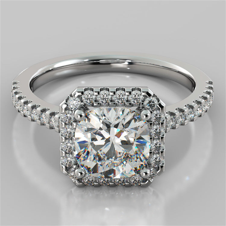 Cushion Cut Trio Wedding Set with Pavé-Style Halo