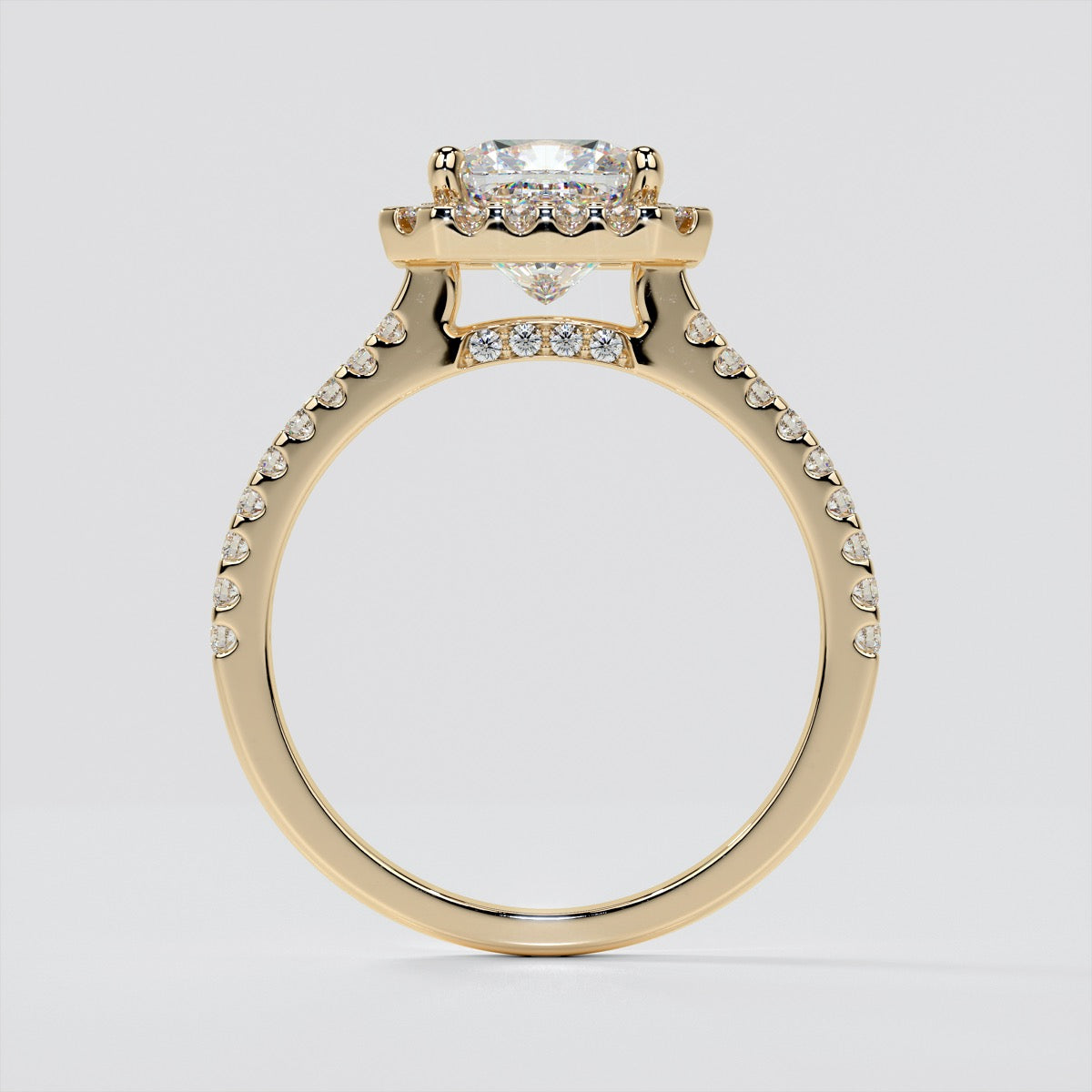 1.5Ct Cushion Cut Lab Grown Diamond Scalloped Halo Engagement Ring