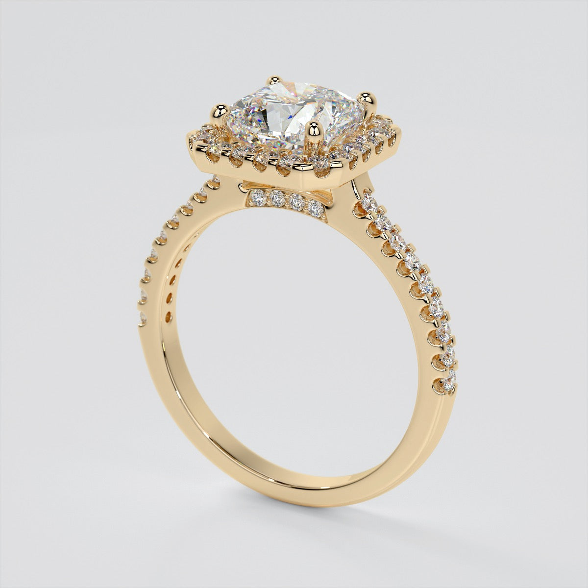 Cushion Cut Scalloped Halo Engagement Ring