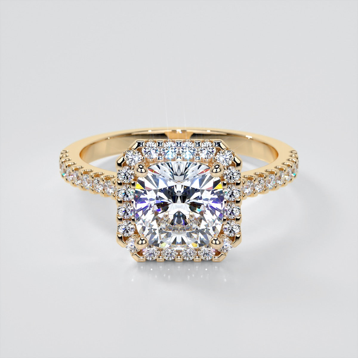 Cushion Cut Scalloped Halo Engagement Ring