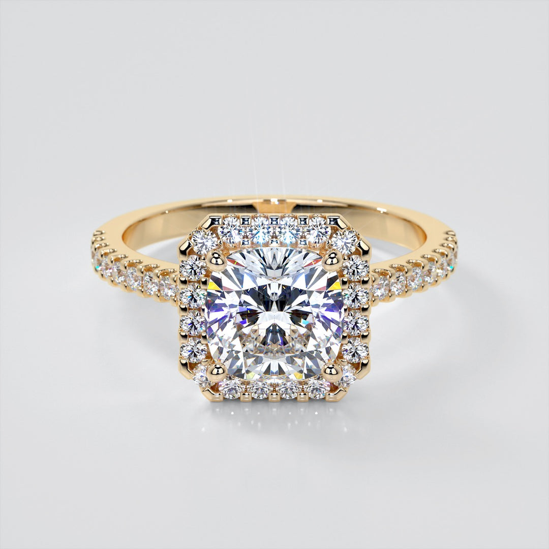 Cushion Cut Trio Wedding Set with Pavé-Style Halo