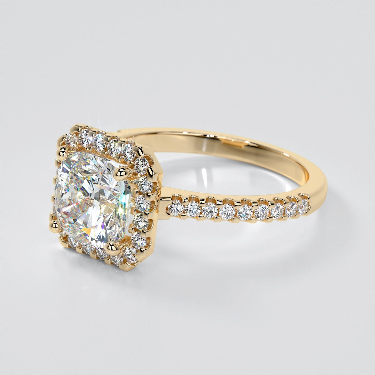 Cushion Cut Scalloped Halo Engagement Ring
