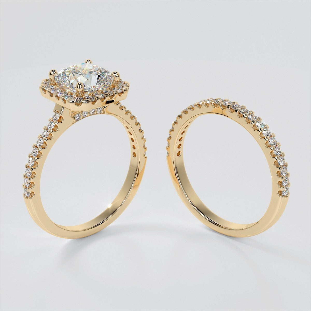 Cushion Cut Scalloped-Halo Wedding Set