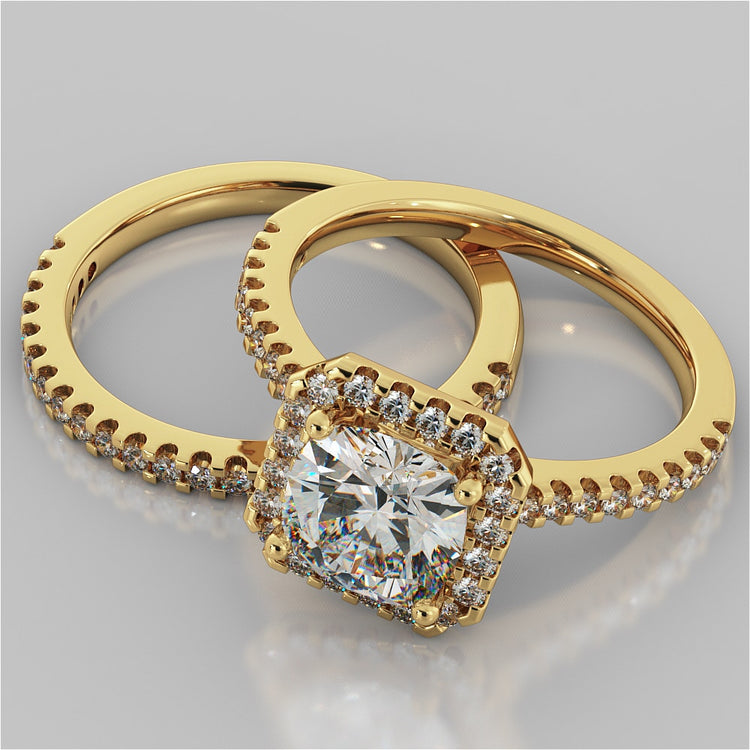 Lab Grown Diamond Cushion Cut Scalloped Halo Engagement Ring