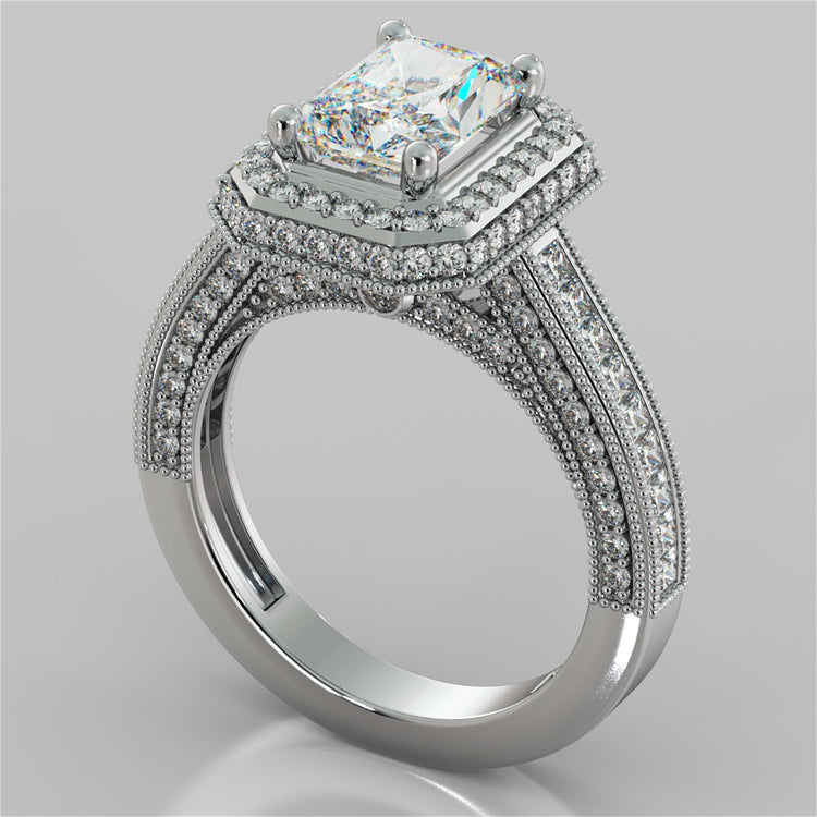 Pavé-Style Double Halo Radiant Cut Wedding Set