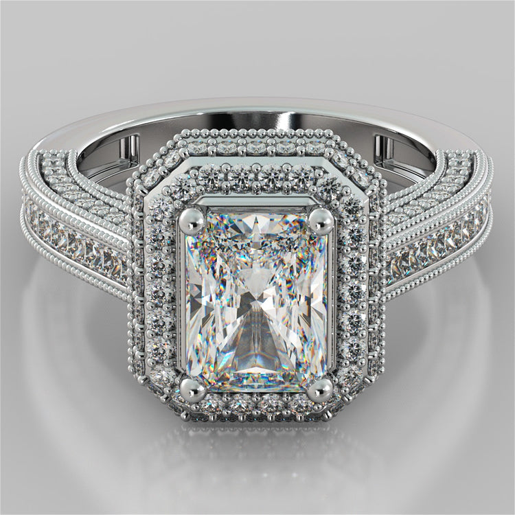 Pavé-Style Double Halo Radiant Cut Wedding Set